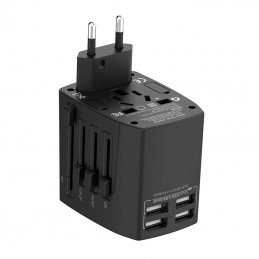 Universal Wall Charger / AC Adapter Budi 4x USB, 5A, EU/UK/AUS/US/JP (black)