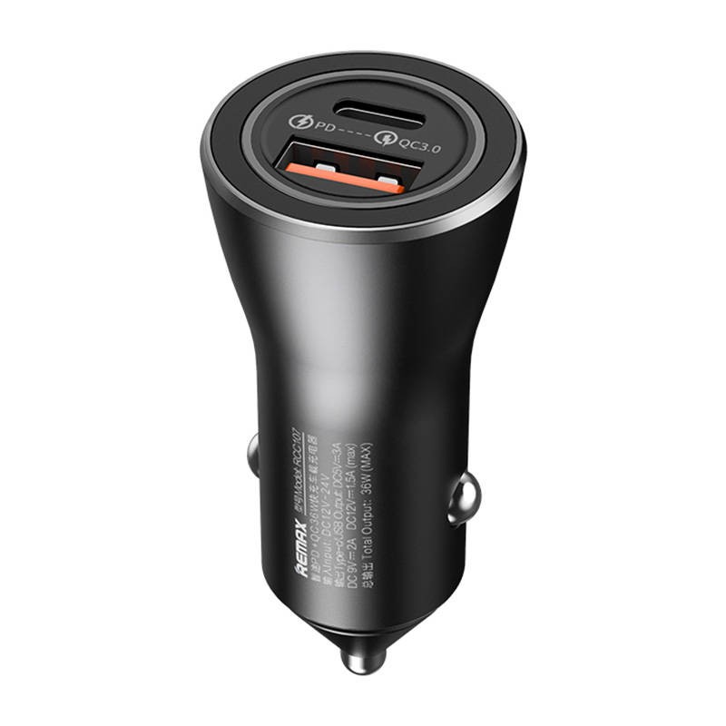 Car charger USB, USB-C  Remax RCC107 (black)