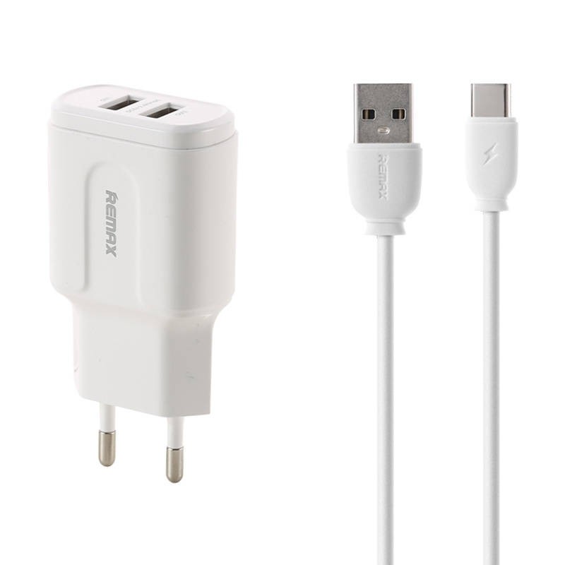 Wall charger Remax, RP-U22, 2x USB, 2.4A (white) + USB-C cable