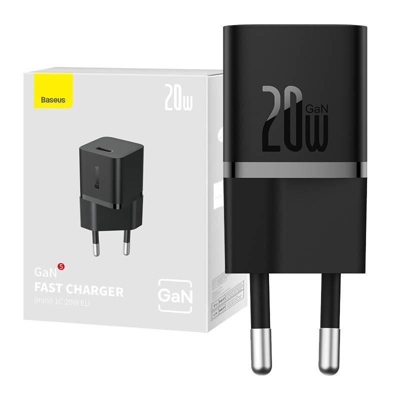 Mini wall charger Baseus GaN5 20W (black)