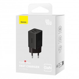 Wall Charger Baseus GaN5 40W, 2x USB C (Black)