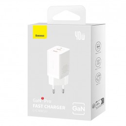 Wall Charger Baseus GaN5 40W, 2x USB C (White)