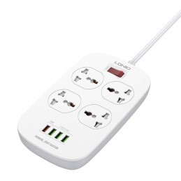 Power strip with 4 AC sockets, 4x USB, LDNIO SC4407, EU/US, 2500W (white)