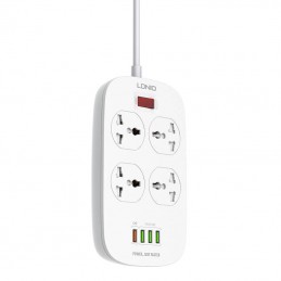 Power strip with 4 AC sockets, 4x USB, LDNIO SC4407, EU/US, 2500W (white)