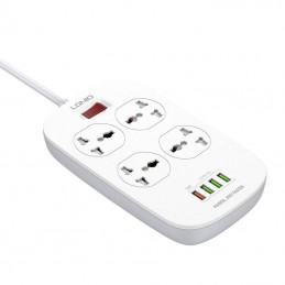 Power strip with 4 AC sockets, 4x USB, LDNIO SC4407, EU/US, 2500W (white)