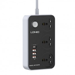 Power strip with 3 AC sockets, 4x USB, LDNIO SC3412, EU/US, 2500W (gray)