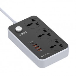 Power strip with 3 AC sockets, 4x USB, LDNIO SC3412, EU/US, 2500W (gray)