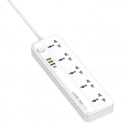 Power strip with 5 AC sockets, 3x USB, USB-C, LDNIO SC5415, EU/US, 2500W (white)