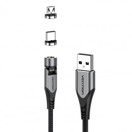 2in1 magnetic cable USB to USB-C/Micro-B USB Vention CQXHD 0.5m (Grey)