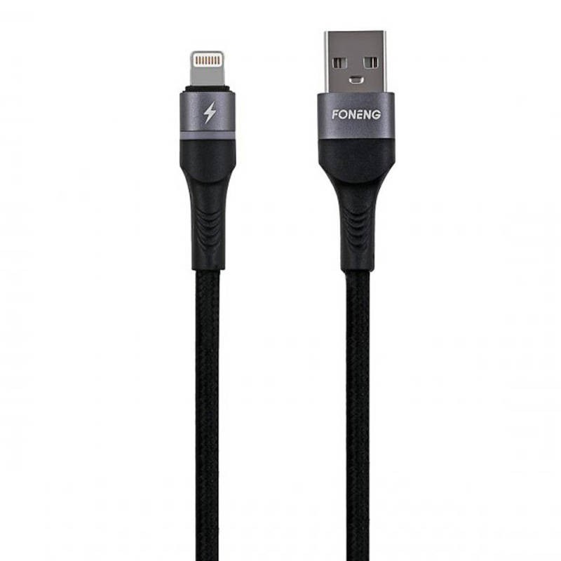 USB cable for Lightning Foneng X79, LED, braided, 3A, 1m (black)