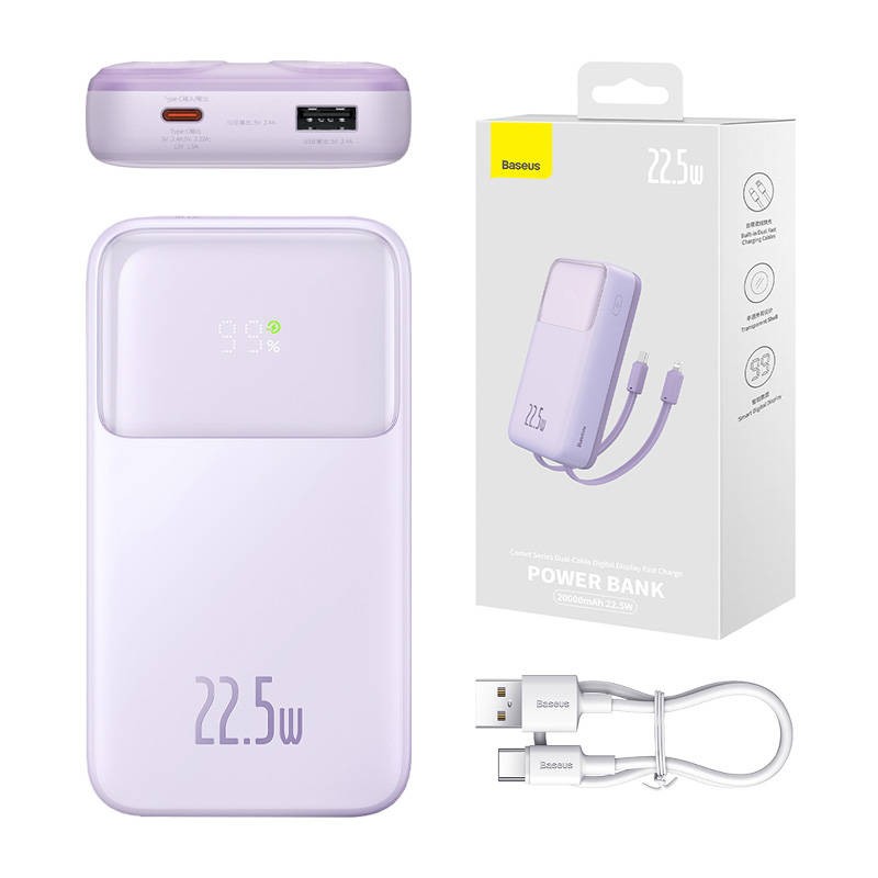 Powerbank Baseus Comet 20000mAh, USB do USB-C, 22.5W (purple)