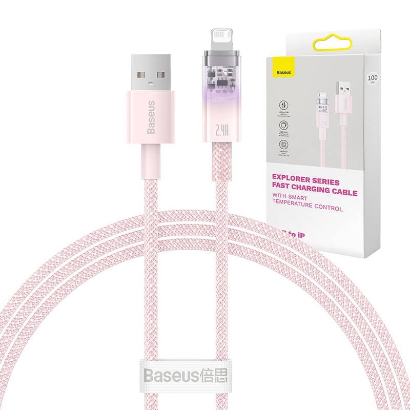 Fast Charging cable Baseus USB-A to Lightning Explorer Series 1m, 2.4A (pink)