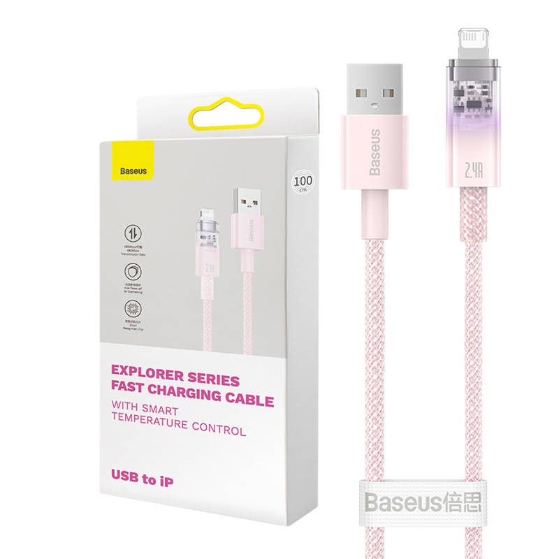 Fast Charging cable Baseus USB-A to Lightning  Explorer Series 2m, 2.4A (pink)