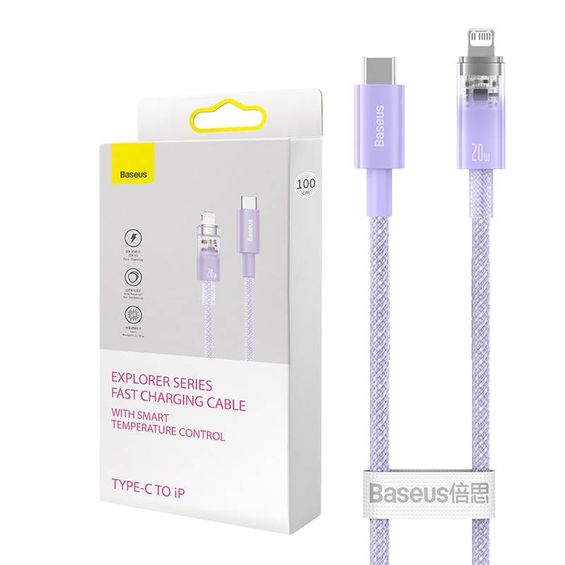 Fast Charging cable Baseus USB-C to Lightning  Explorer Series 2m, 20W (purple)