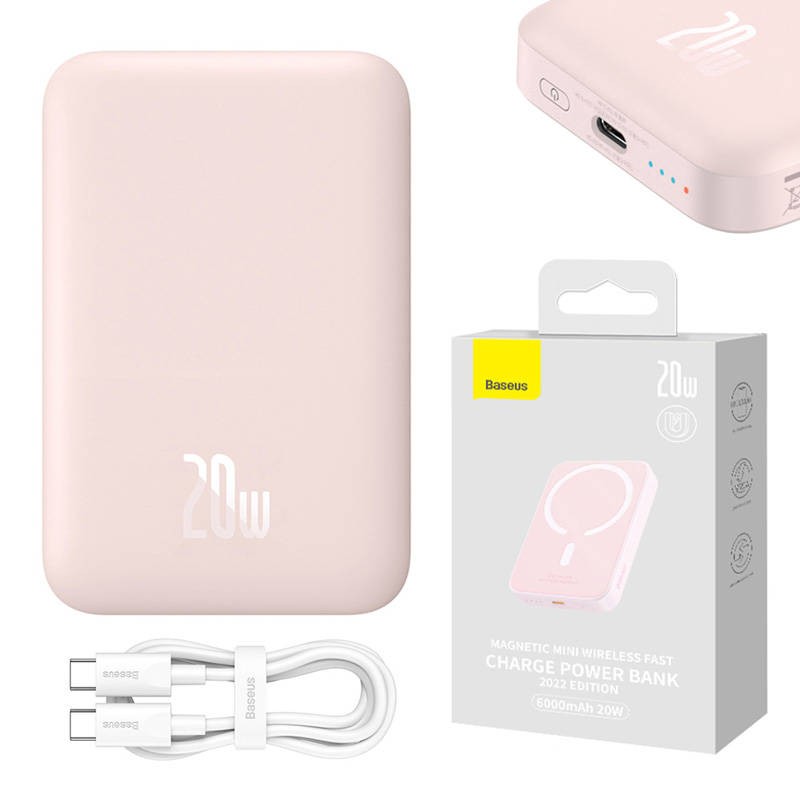 Powerbank Baseus Magnetic Mini 6000mAh 20W MagSafe (pink)