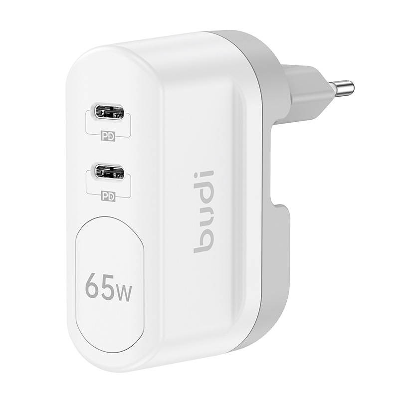 Wall charger 2x USB Budi 326RE, 65W, (white)