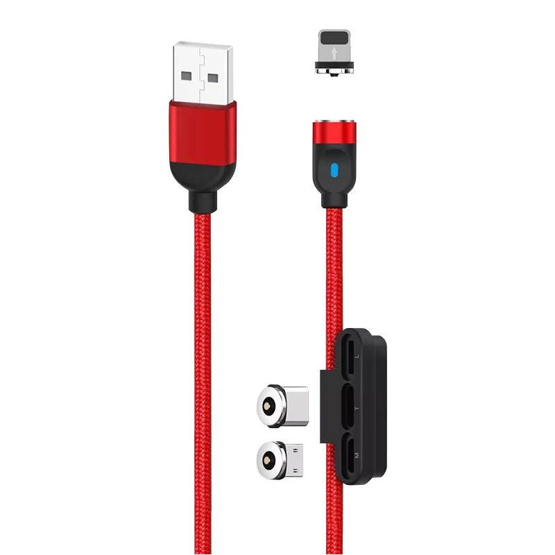 3in1 USB magnetic cable XO USB-C / Lightning / Micro 2.4A, 1m (red)