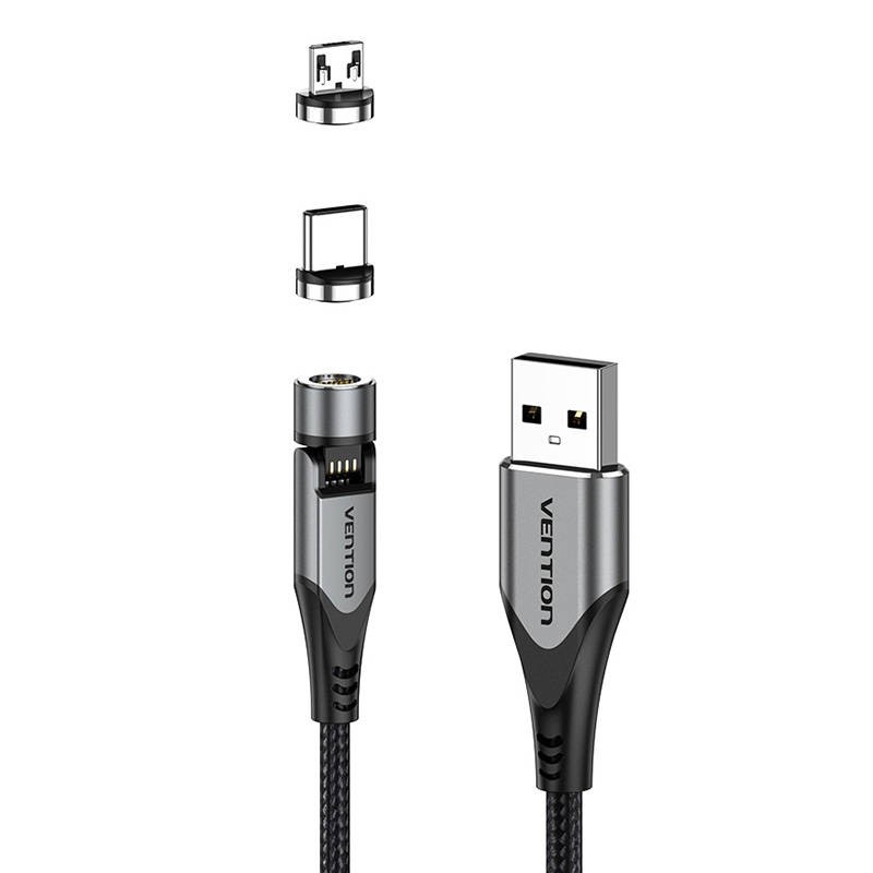 2in1 magnetic cable USB to USB-C/Micro-B USB Vention CQXHF 1m (Grey)