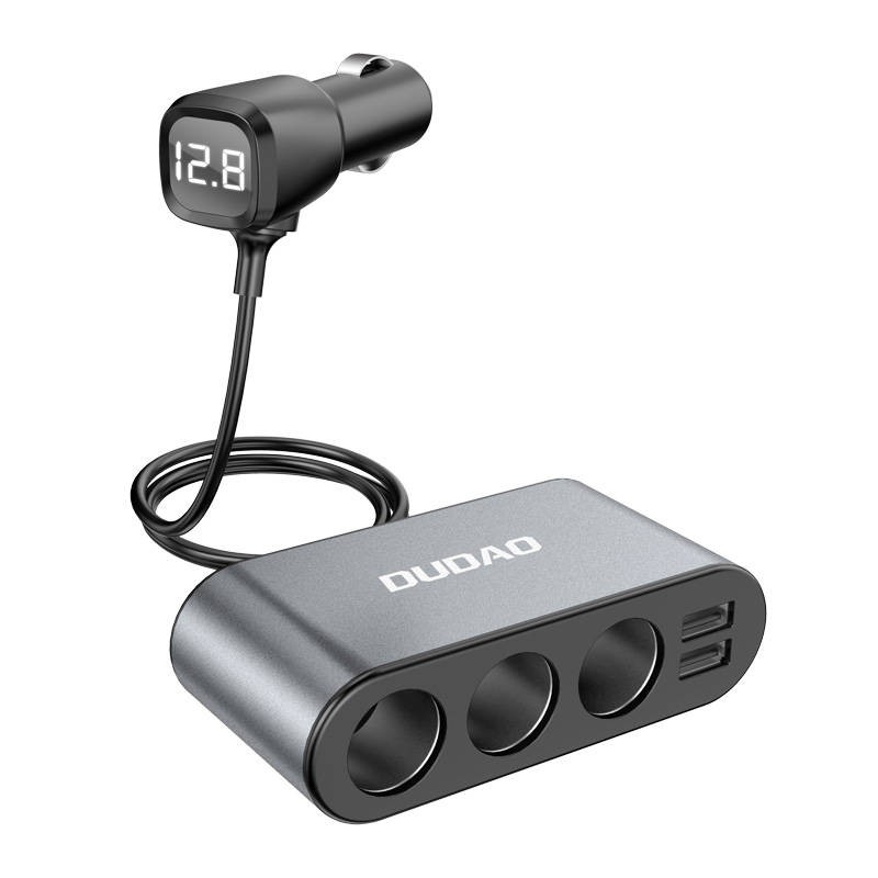 Car charger Dudao R1Pro, 2x USB, 3x lighter socket 12V (black)