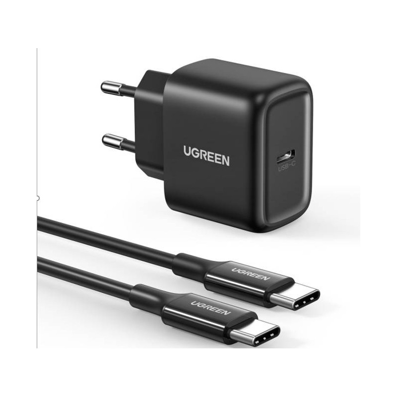 Wall charger UGREEN CD250, 25W, USB-C (black) + USB-C to USB-C cable, 2m (black)