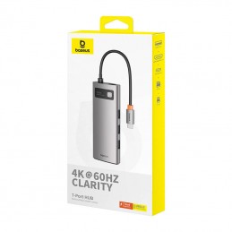 Hub 7in1 Baseus Gleam, USB-C  to 1x HDMI4K 60Hz + 3x USB3.0 + 1x PD + 1x SD/TF (grey)