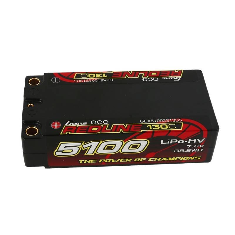 Battery Gens Ace Redline Series 5100mAh 7.6V 130C 2S2P HardCase HV Lipo