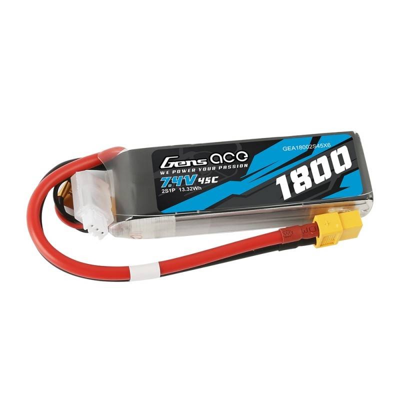 Battery GensAce LiPo 1800mAh 7.4V 45C 2S1P XT60