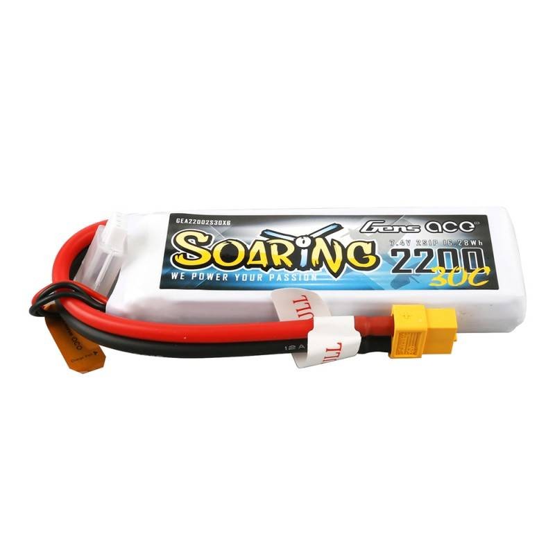 Gens Ace Soaring 2200mAh 7.4V 30C 2S1P XT60 battery