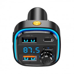 Car charger / FM transmitter XO BCC08 USB x2, USB-C, MP3, Bluetooth 5.0 (black)