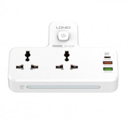 LDNIO SC2311 Power Strip with 2 AC Outlets, 2USB, USB-C, 2500W with Night Light, EU/US (White)