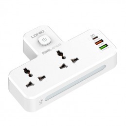 LDNIO SC2311 Power Strip with 2 AC Outlets, 2USB, USB-C, 2500W with Night Light, EU/US (White)