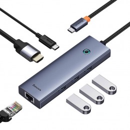 6in1 Hub Baseus  UltraJoy USB-C do HDMI4K@30Hz1+3xUSB 3.0+PD+RJ45 (space grey)