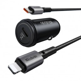 Mcdodo CC-7492 car charger, USB-C, 30W + USB-C to Lightning cable (black)