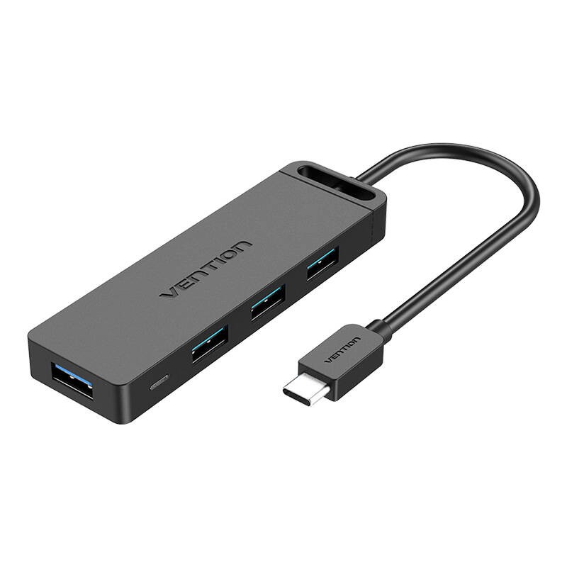 USB 3.0 4-Port Hub with USB-C and USB 3.0 with Power Adapter Vention TGKBB 0.15m, Black