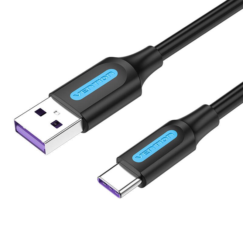 USB 2.0 A to USB-C 5A Cable Vention CORBF 1m Black PVC