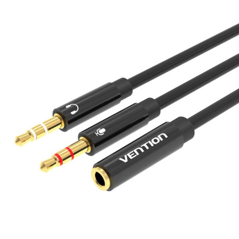 2x 3.5mm Male to 4-Pole Female 3.5mm Audio Cable 0.3m Vention BBTBY Black