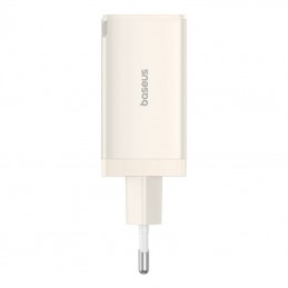 Wall charger Baseus GaN5 2x USB-C + USB, 65W + cable 1m (white)