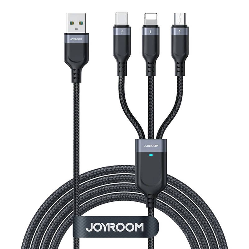 Cable USB Multi-Use Joyroom S-1T3018A18 3w1 / 3,5A / 0,3m  (black)