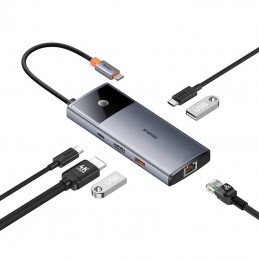 Hub 6in1 Baseus Metal Gleam 2 Series, USB-C to 2xUSB 3.0 +USB-C + HDMI + USB-C PD + Ethernet RJ45