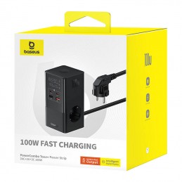 Wall charger / powerstrip Baseus PowerCombo 100W (black)