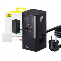 Wall charger / powerstrip Baseus PowerCombo 100W (black)