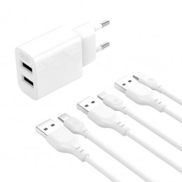 Wall charger XO L109  2x USB-A, cable USB Type-C,  2.4A (white)