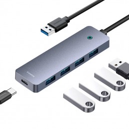 Hub 4in1 Baseus UltraJoy Lite 100cm USB-A to 4x USB 3.0 + USB-C 5V (grey)