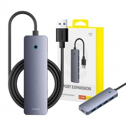 Hub 4in1 Baseus UltraJoy Lite 150cm USB-A to 4x USB 3.0 + USB-C 5V (grey)