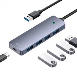 Hub 4in1 Baseus UltraJoy Lite 200cm USB-A to 4x USB 3.0 + USB-C 5V (grey)