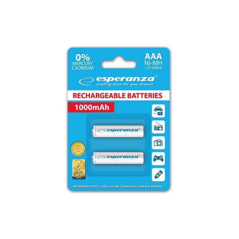 Esperanza EZA101W RECHARGED HR03 1000MAH ALWAYS READY BLISTER PACK 2PCS.