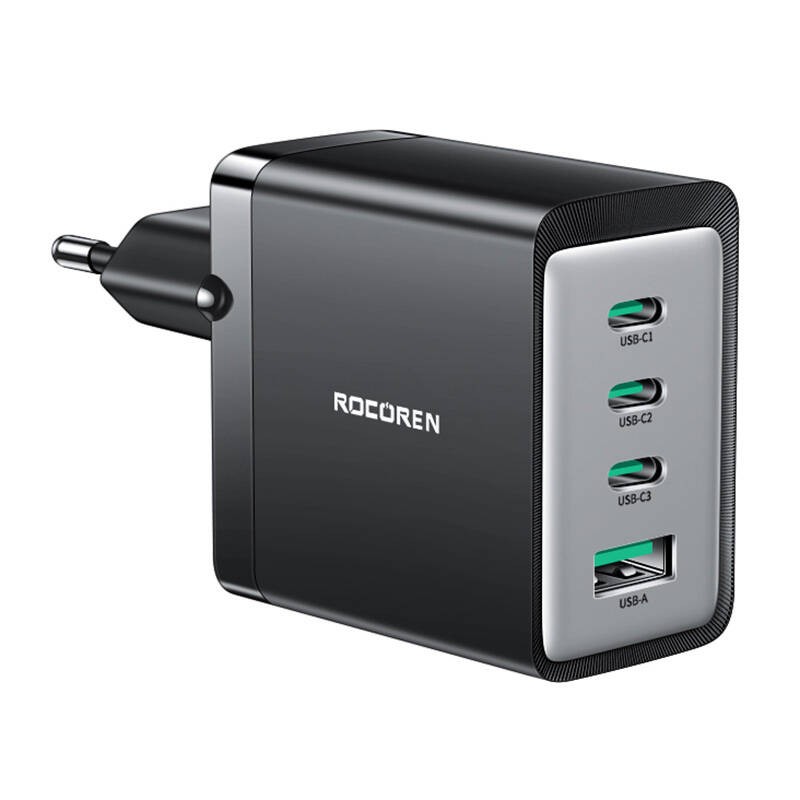 Wall charger GaN Rocoren 3x USB-C, 1x USB, 67W (black)