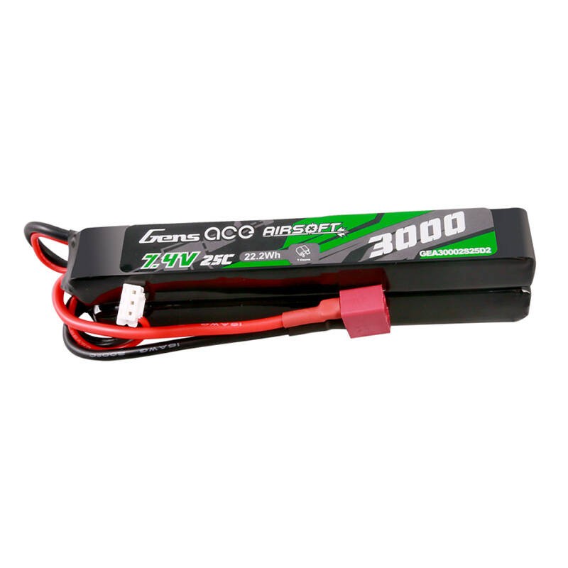 Gens ace 25C 3000mAh 2S2P 7.4V Saddle Airsoft Gun Lipo Battery with Mini Deans(T) Plug