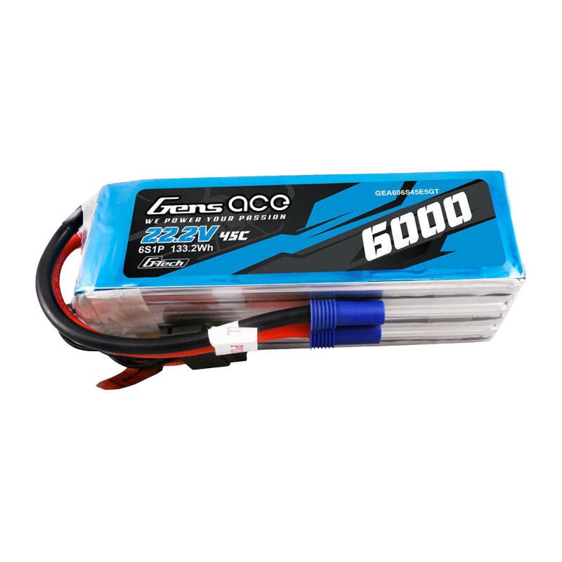 Gens ace G-Tech 6S 6000mAh 22.2V 45C Lipo Battery with EC5 Plug