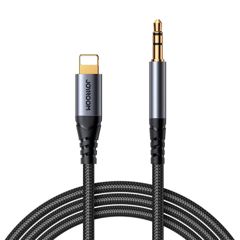 Kabel audio lightning do mini jack 3,5mm AUX Joyroom SY-A06, 1,2m (czarno-srebrny)